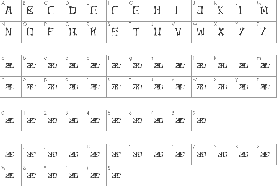 Bonez Demo font character map preview