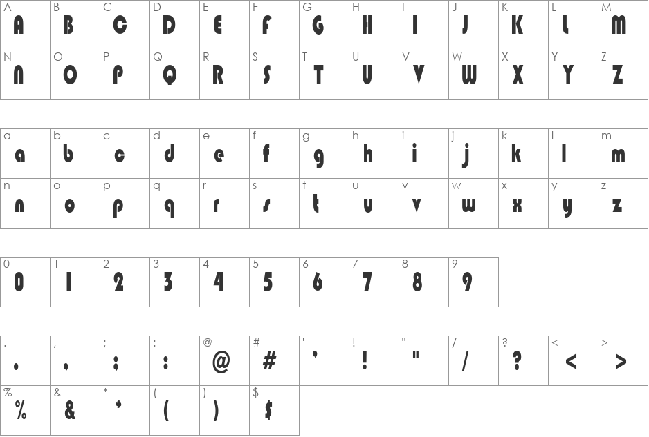 BongoBlackCondensed font character map preview