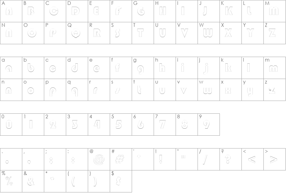 BongoBlackOutline font character map preview