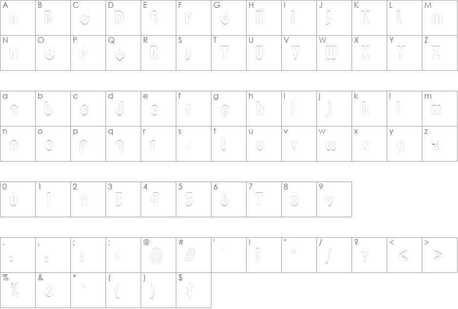 BongoBlackOutlineCondensed font character map preview