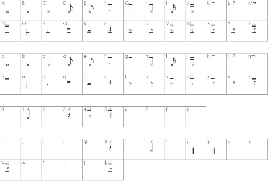 Bongos2 font character map preview