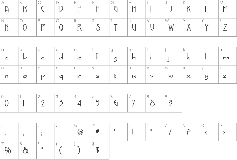 Bonham font character map preview