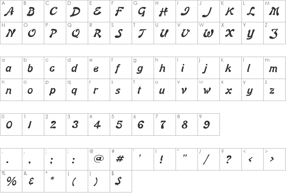 BonnardFLF font character map preview