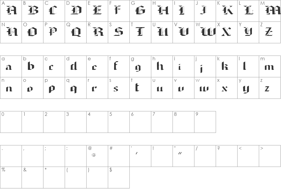 Bonneville font character map preview