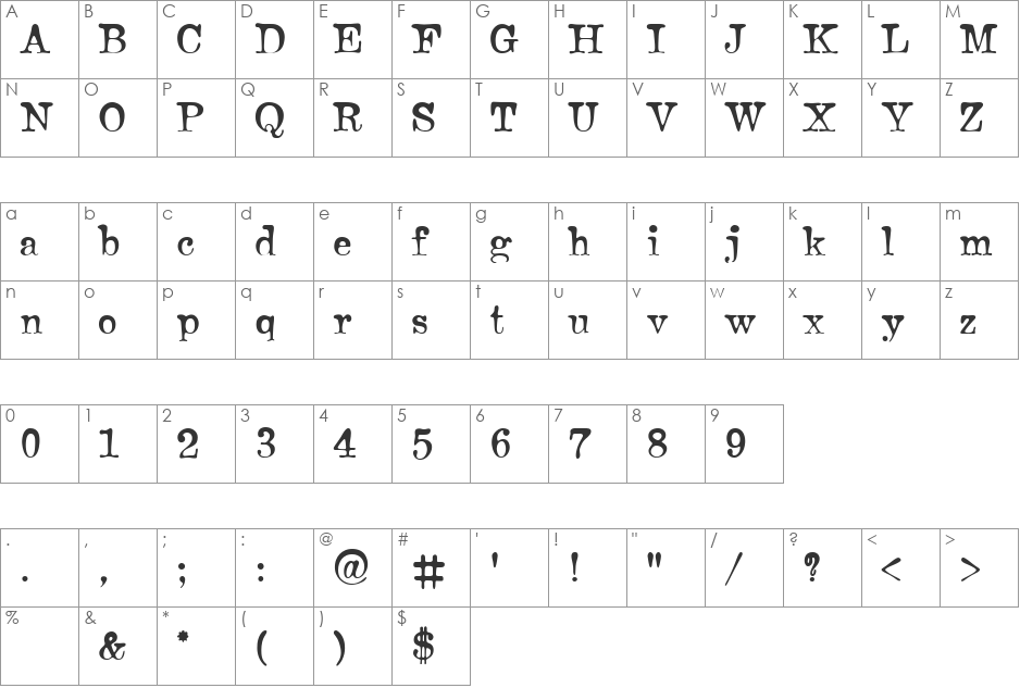 Bonsai font character map preview