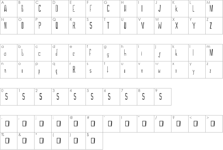 Bonsol font character map preview