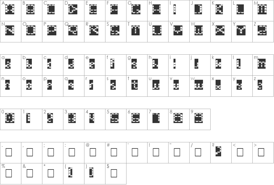 Bonushora font character map preview