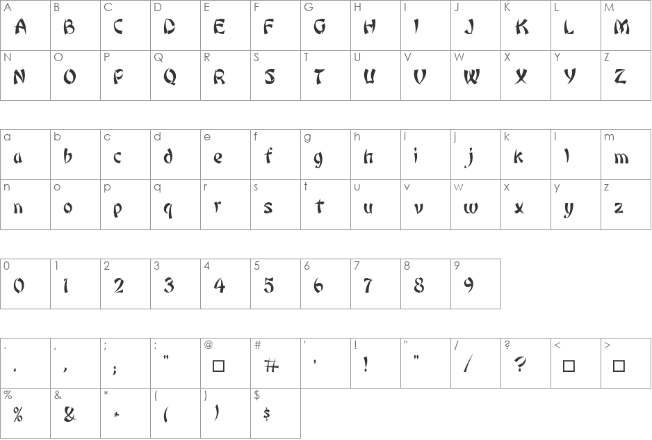Bonzai font character map preview