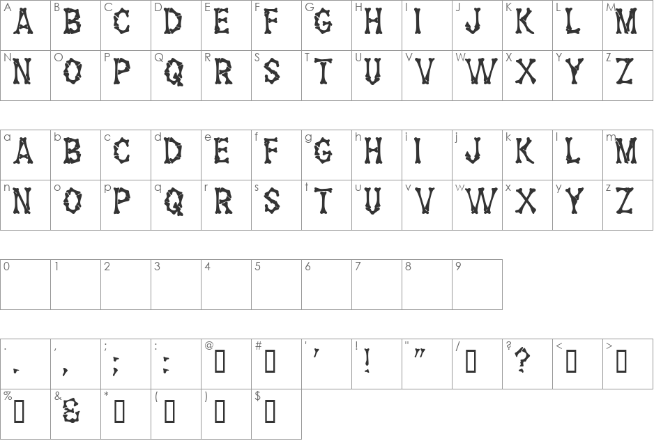 BonzDisplayCapsSSK font character map preview