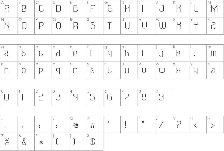 Bonzer - Bruxelles font character map preview