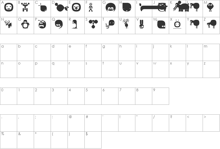 Boodudes font character map preview