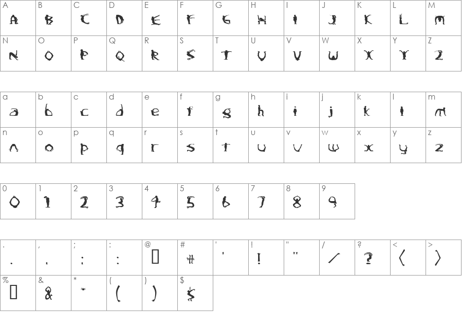 Boogieman font character map preview