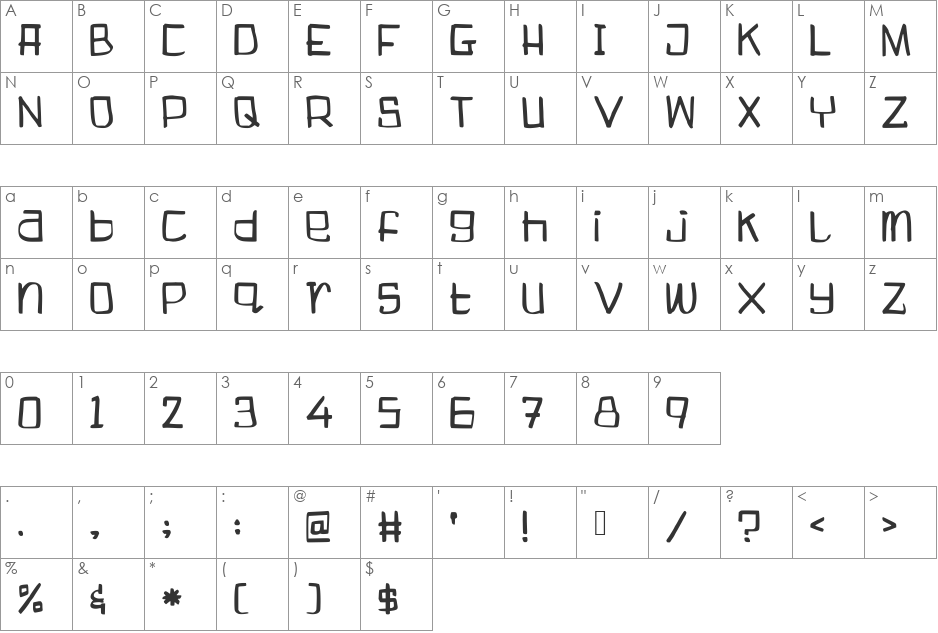 Boogieweewee font character map preview