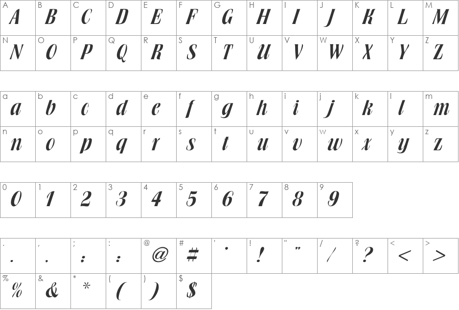 Book Jacket font character map preview