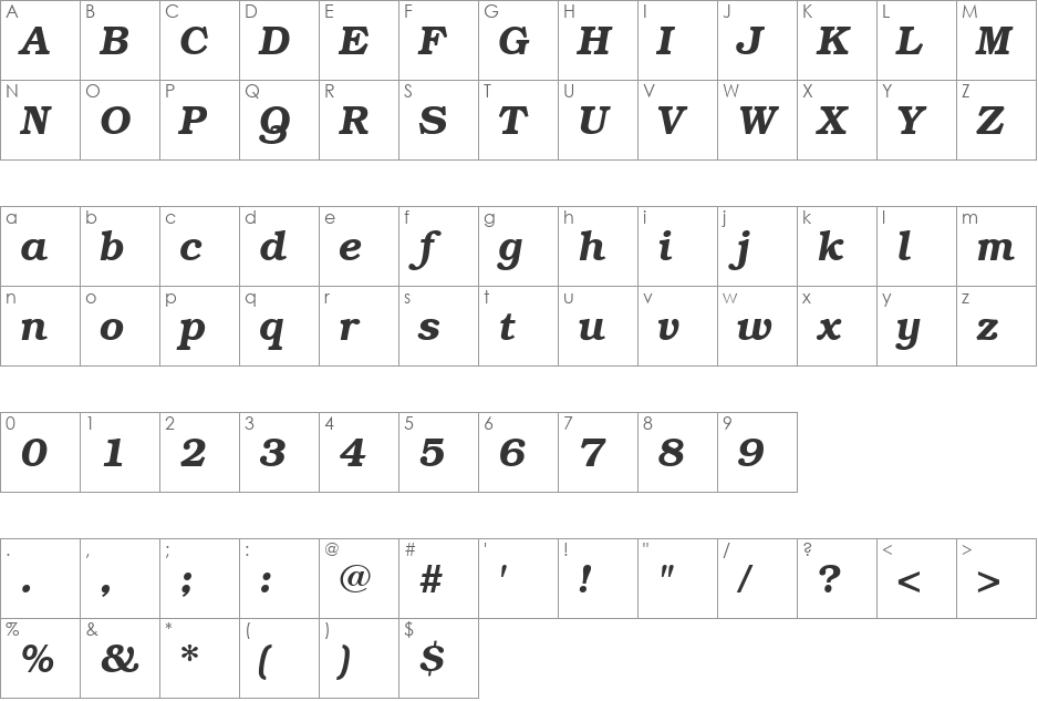 Bookman CE font character map preview