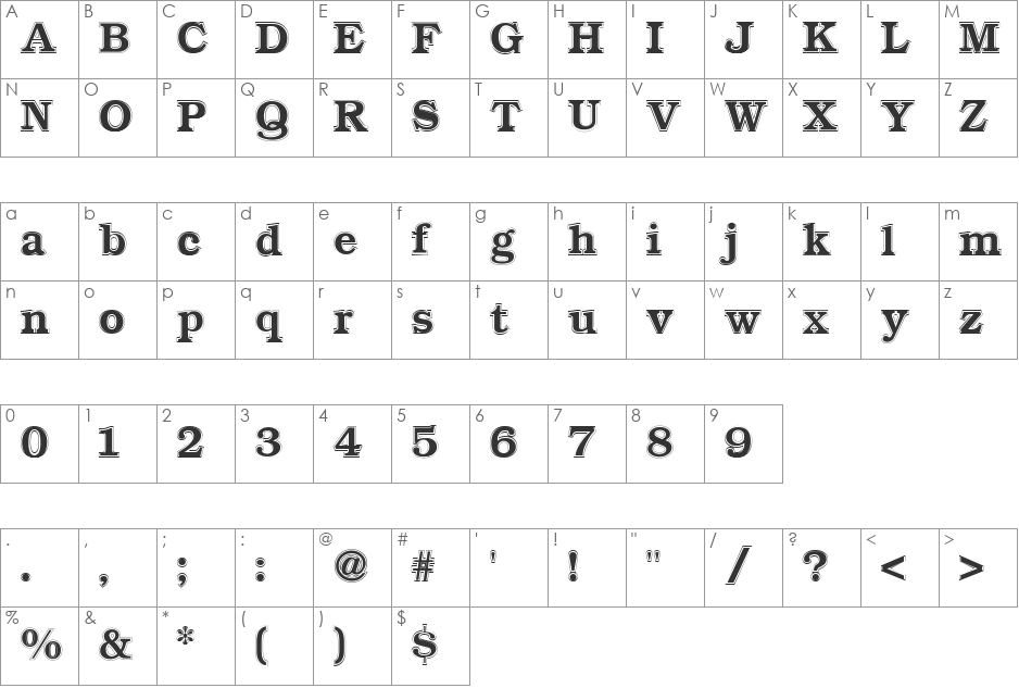 Bookman Contour font character map preview