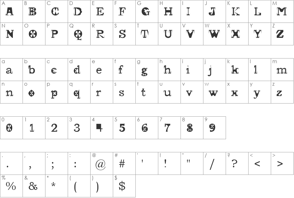 Bookman Old Style font character map preview