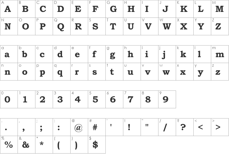 Bookman Old Style Bold font character map preview