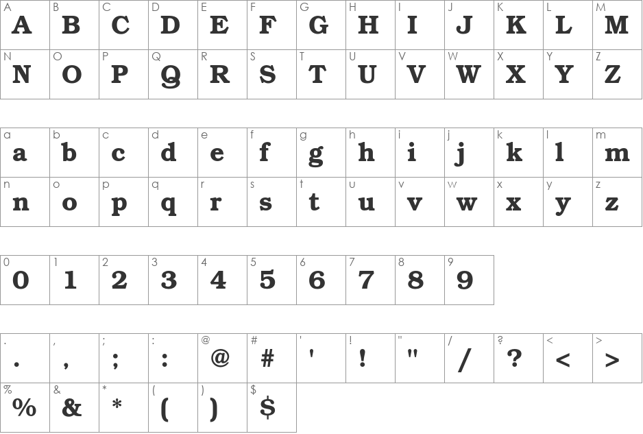 BookmanC font character map preview