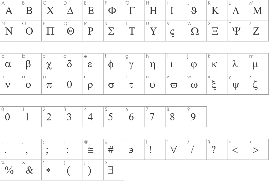 BookSymbol font character map preview