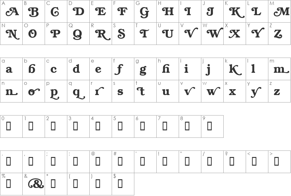 BookwomanSwash font character map preview
