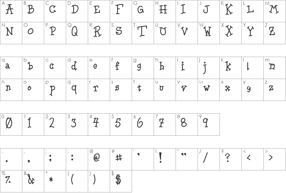 Bookworm font character map preview
