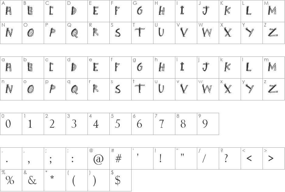 Boom Shanker font character map preview
