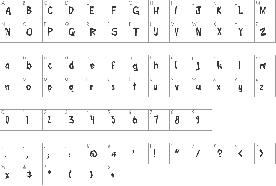 Boom Tank font character map preview