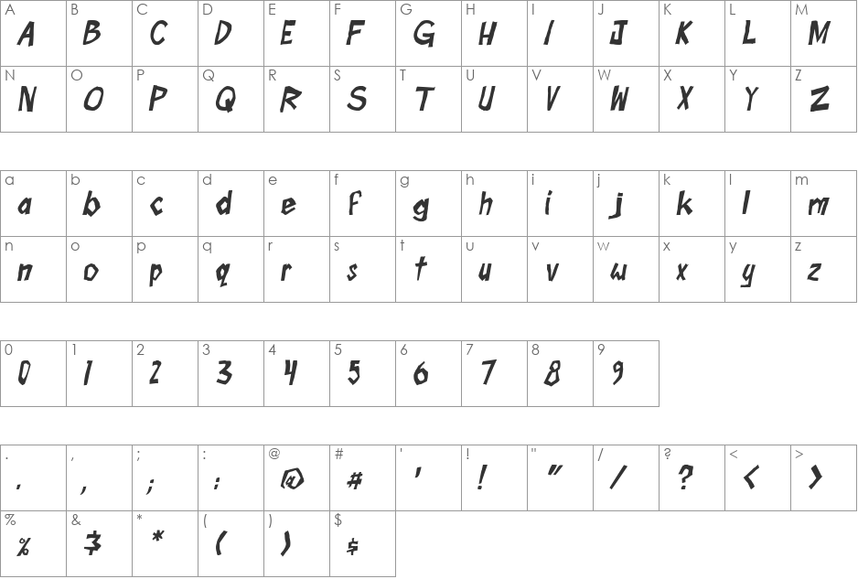Boom Tank font character map preview