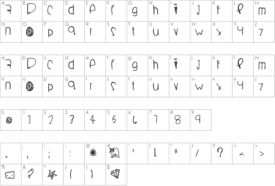 Boomchakalaka font character map preview