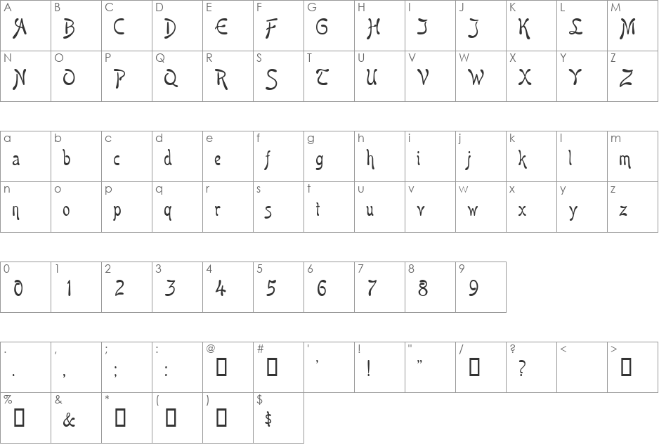 Boomerang font character map preview