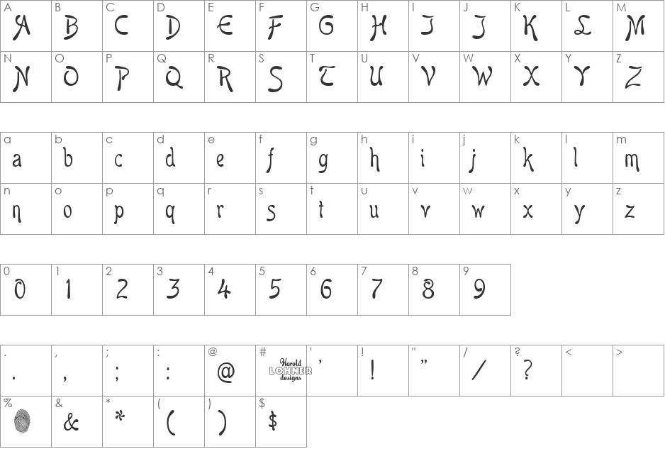 BoomerangItalic font character map preview