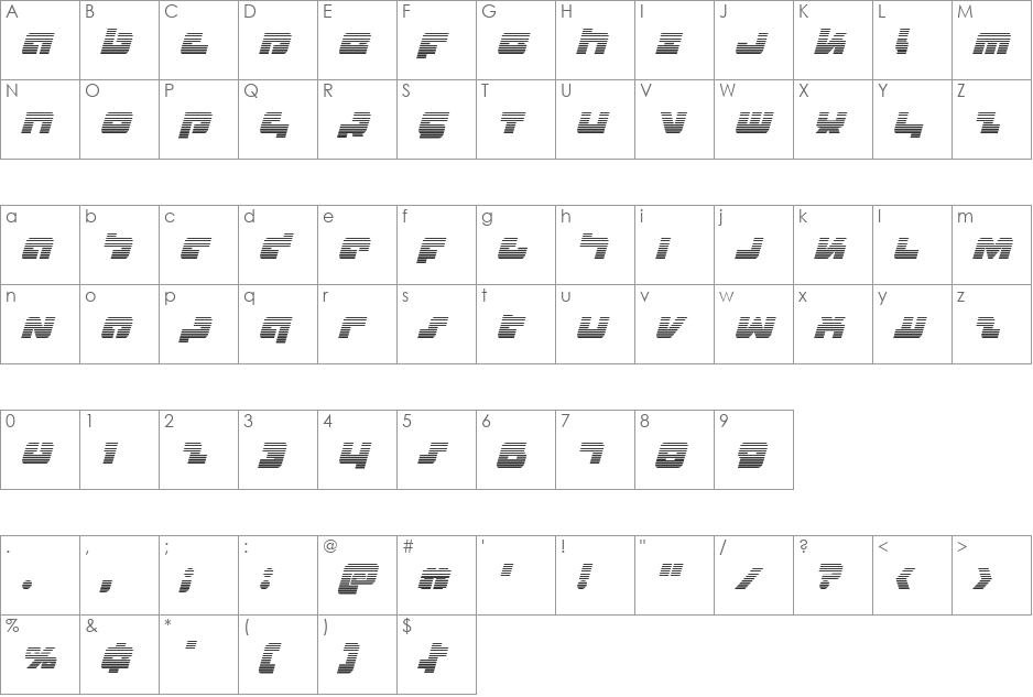 Boomstick Gradient Italic font character map preview