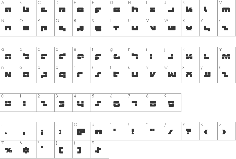 Boomstick Laser font character map preview