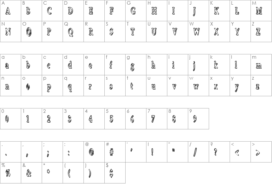 Boosta font character map preview