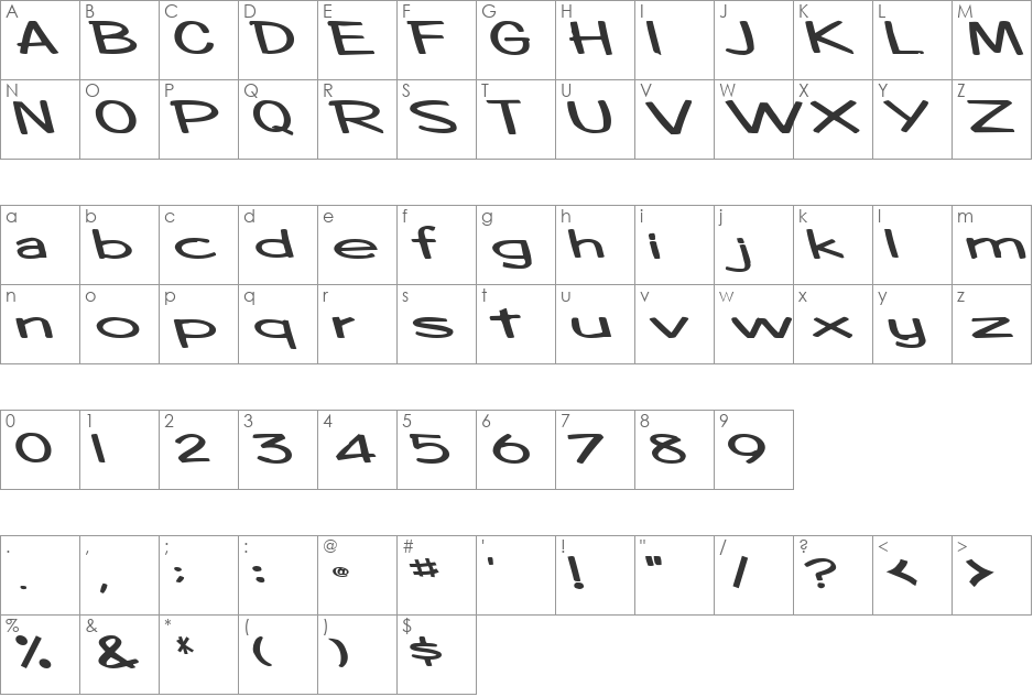 BoosterRocketLight83 font character map preview