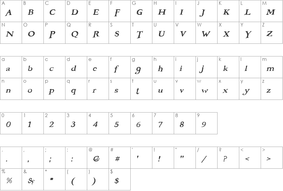 Booter - Five Five font character map preview