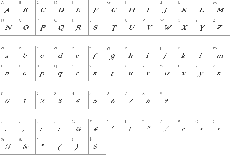 Booter - Five One font character map preview