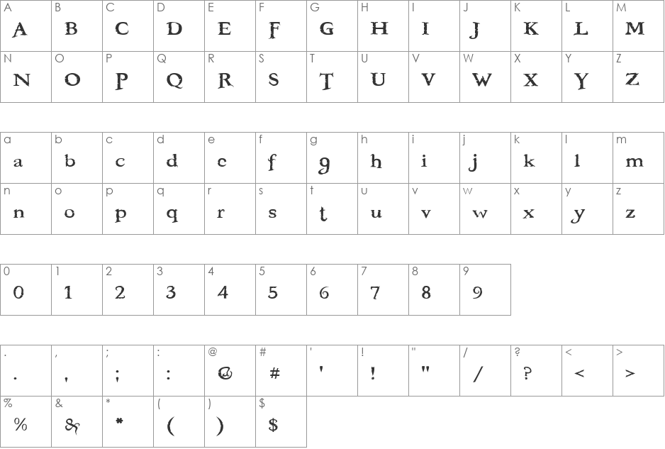 Booter - Five Zero font character map preview