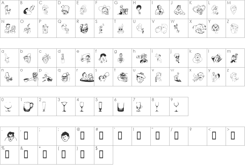 BoozeBats font character map preview