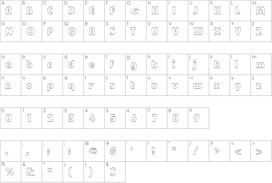 BordeauxBlackOutline font character map preview