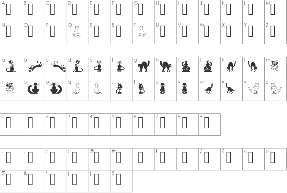 Border Cats font character map preview