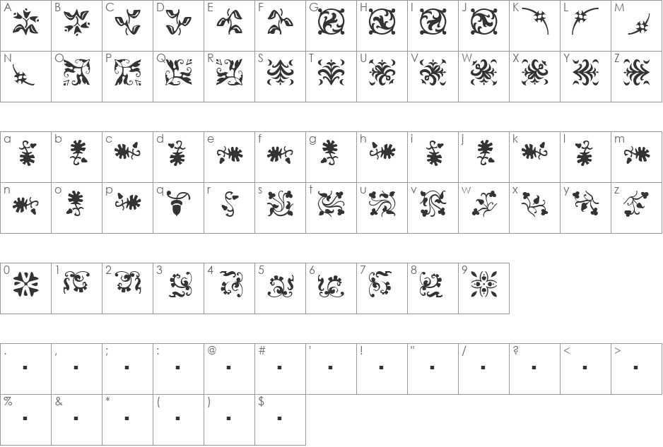 Borderbats-Fleur font character map preview