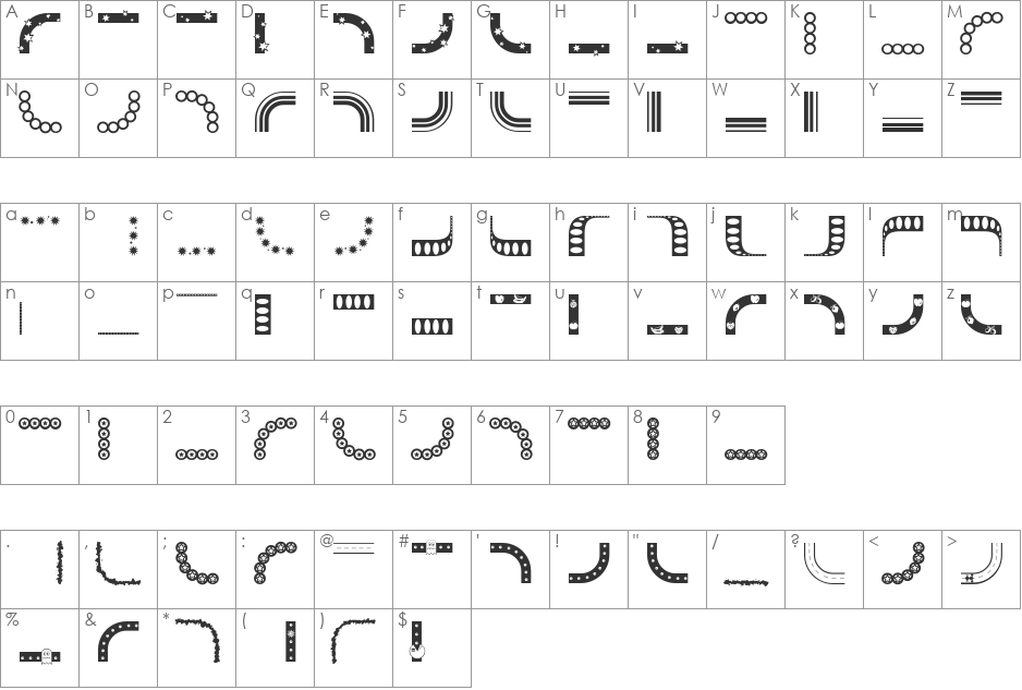 BorderMon font character map preview