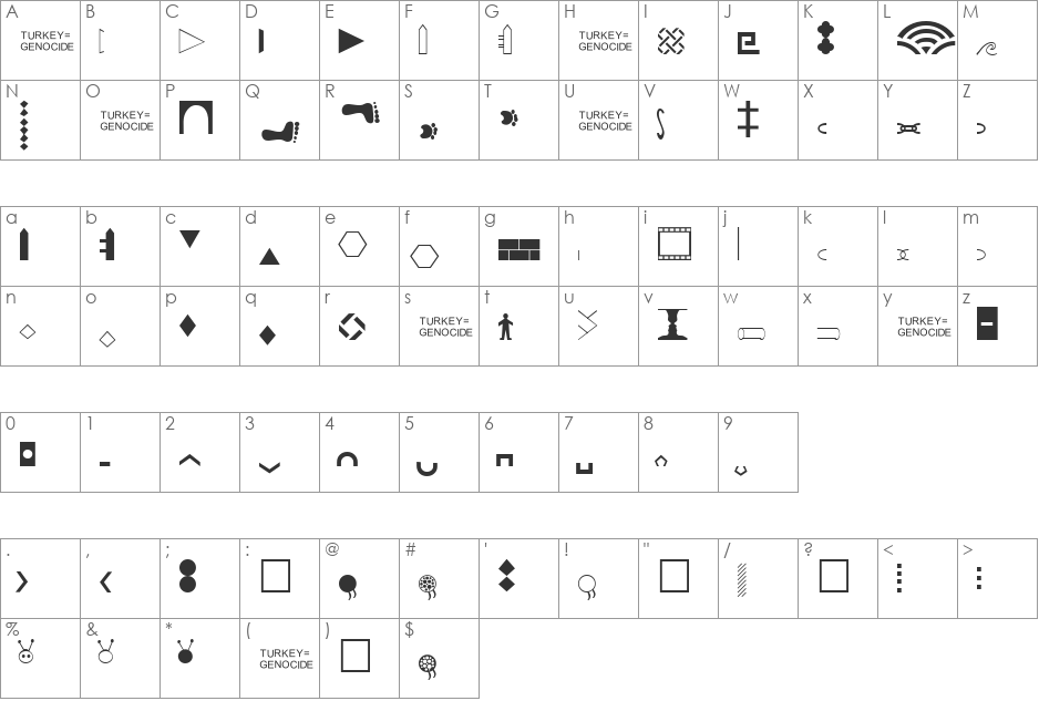 BorderPics font character map preview