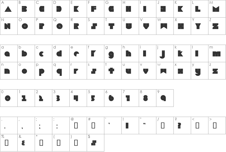 Boredom font character map preview