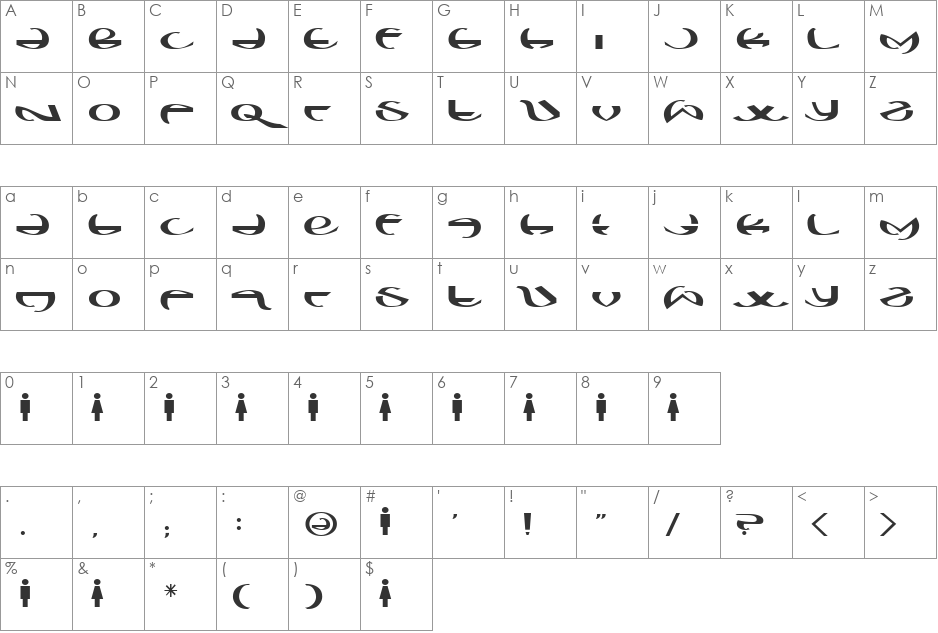 Boredom font character map preview