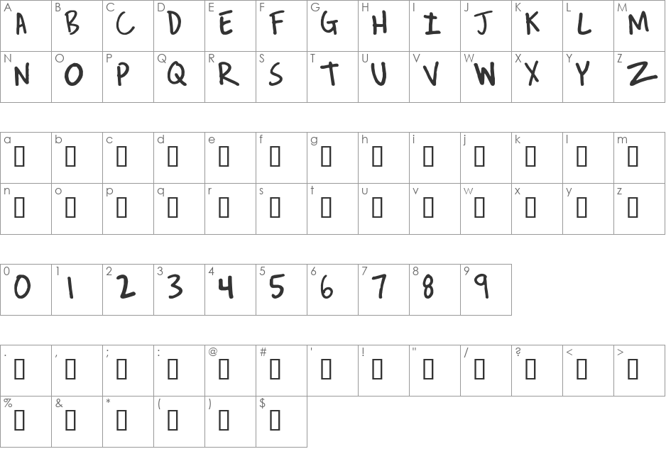 boREVEREND JOSH font character map preview