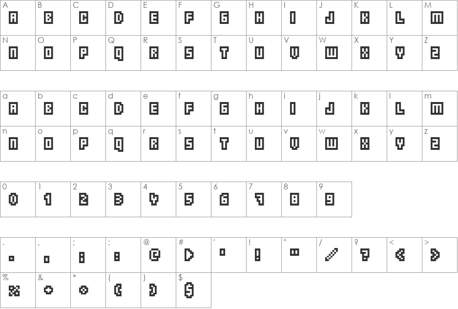 Borgnine font character map preview