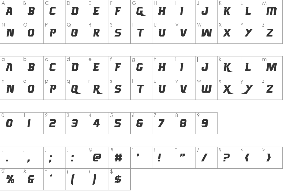 Borgsquad Condensed font character map preview